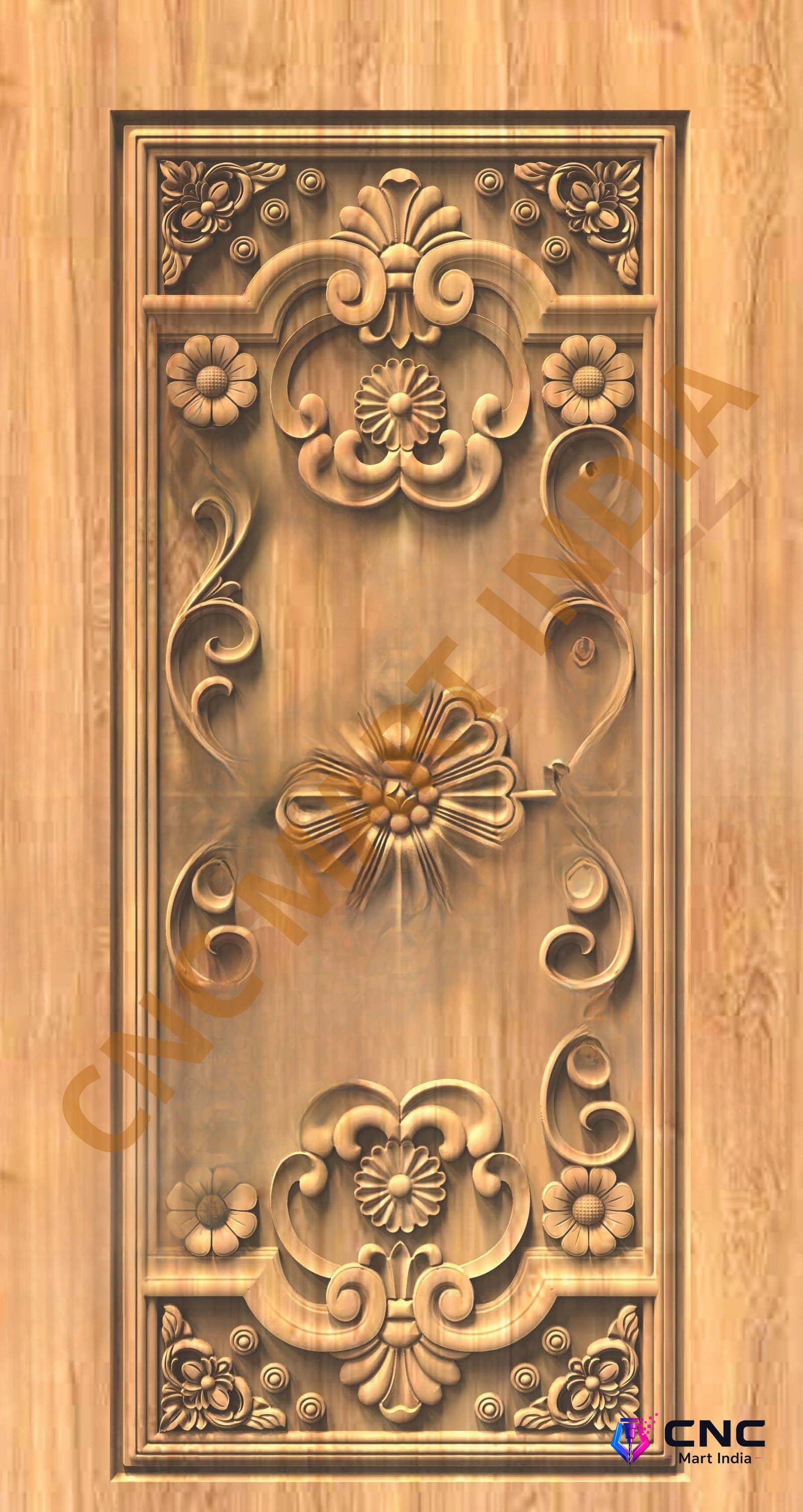 GSK EMBOSSING - EMD-73 Floral Elegance Decorative Wooden Door 3D Model